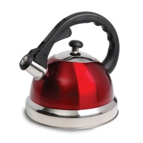 Mr Coffee Claredale 2.2 Quart Stainless Steel Whistling Tea Kettle in Red with Nylon Handle