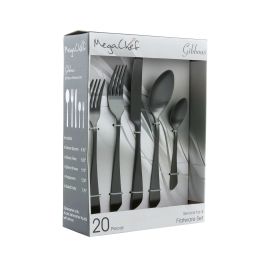 MegaChef Gibbous 20 Piece Flatware Utensil Set, Stainless Steel Silverware Metal Service for 4 in Black