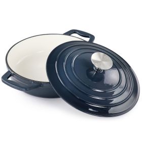 MegaChef 2 Quart Round Enameled Cast Iron Braiser Pan in Dark Blue