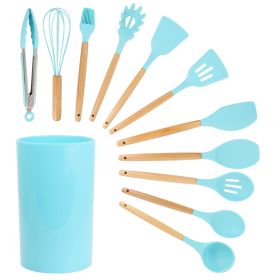 MegaChef Light Teal Silicone and Wood Cooking Utensils, Set of 12