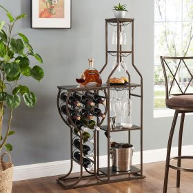 acGrey 11 Bottle Wine Bakers Rack, 5 Tier Freestanding Wine Rack with Hanging Wine Glass Holder and Storage Shelves